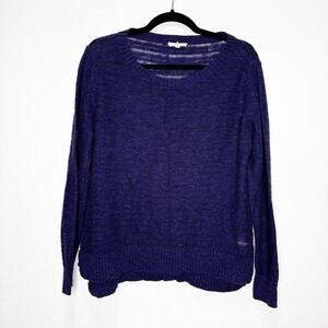 Eileen Fisher Linen & Cotton Gauge Linen Sweater Large Purple